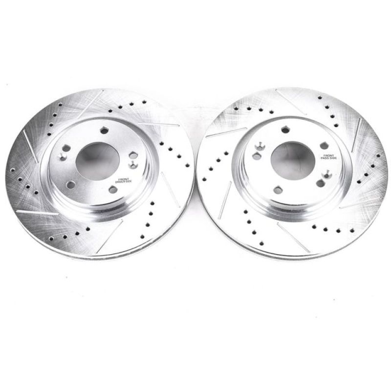 Hyundai Elantra Brake Rotors (2) - Front - PowerStop - Evolution Drill/Slot Rotors - Silver - `17-`19