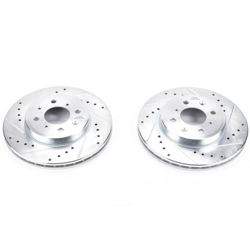 Honda Fit Brake Rotors (2) - Front - PowerStop - Evolution Drilled & Slotted - Silver - `15-`19
