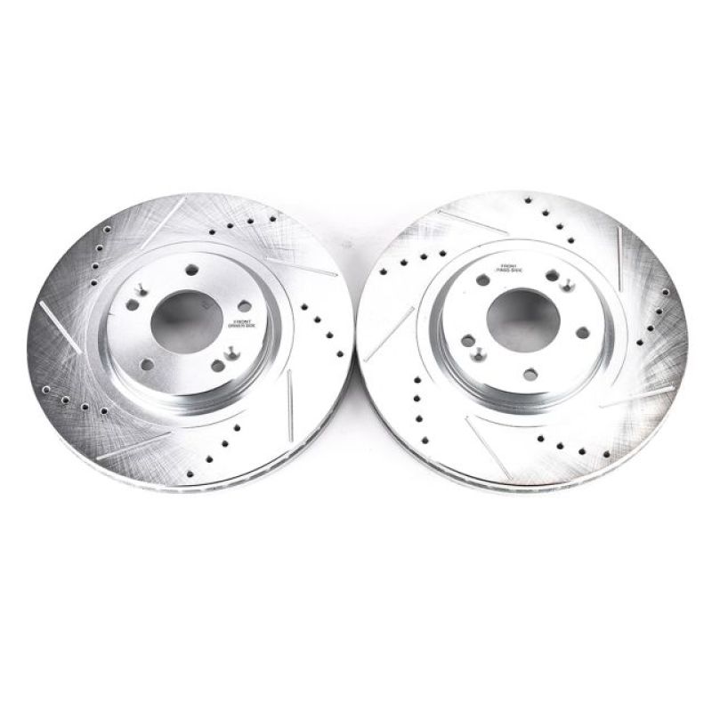Kia Sedona Brake Rotors (2) - Front - PowerStop - Evolution Drilled & Slotted - Silver - `15-`19