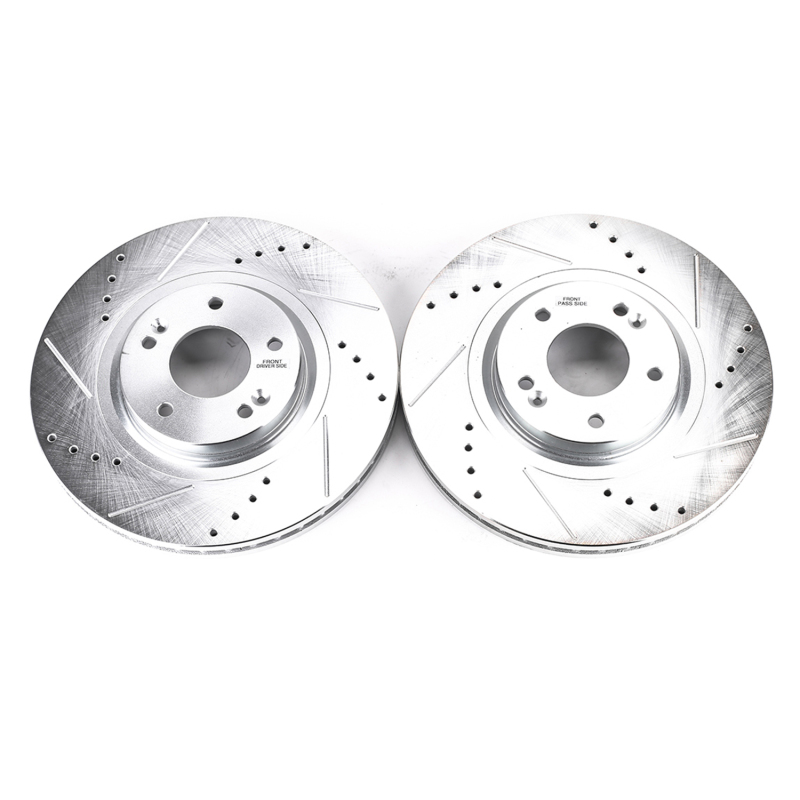 Kia Sedona Brake Rotors (2) - Front - PowerStop - Evolution Drilled & Slotted - Silver - `15-`19