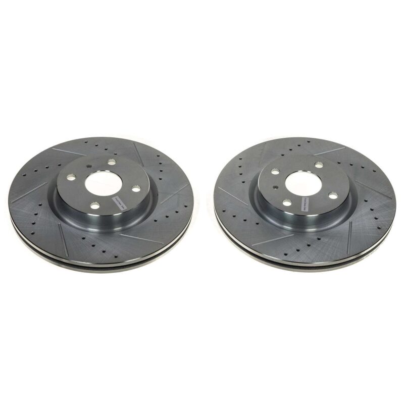 Mazda MX-5 Miata Brake Rotors (2) - Front - PowerStop - Evolution Drilled & Slotted - Silver Zinc - `16-`21 Mazda MX-5 Miata Brake Rotors (2) - Front - PowerStop - Evolution Drilled & Slotted - Silver Zinc - `16-`21