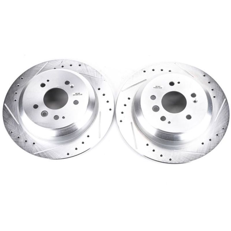 Honda Pilot Brake Rotors (2) - Rear - PowerStop - Evolution Drilled & Slotted - Silver - `16-`19