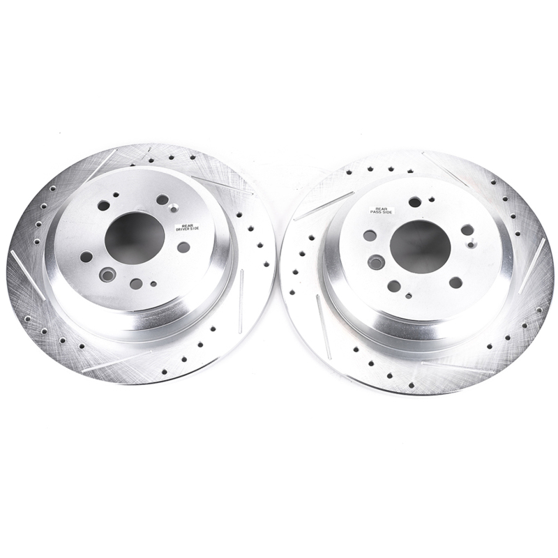 Honda Pilot Brake Rotors (2) - Rear - PowerStop - Evolution Drilled & Slotted - Silver - `16-`19