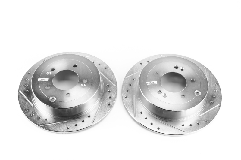Hyundai Tucson Brake Rotors (2) - Rear - PowerStop - Evolution Drilled & Slotted - Silver - `16-`18