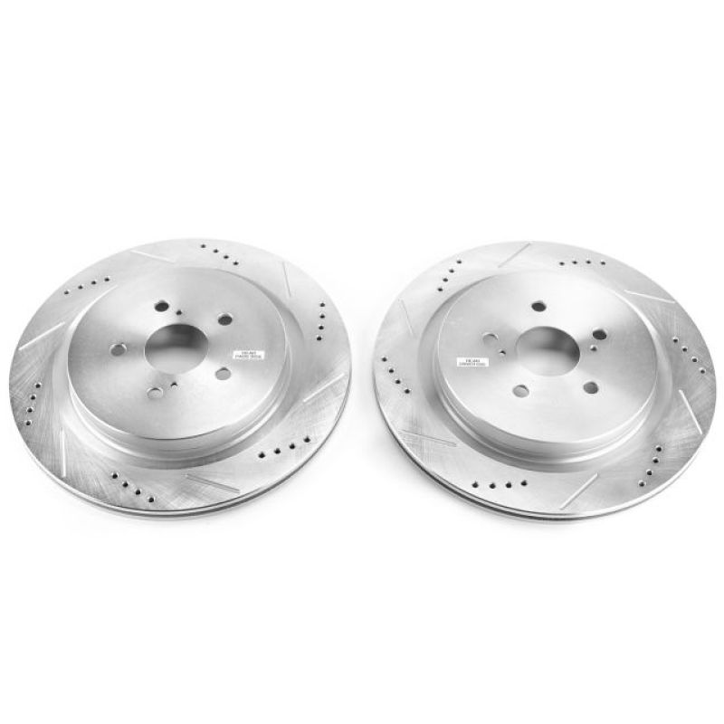 Lexus RX350 Brake Rotors (2) - Rear - PowerStop - Evolution Drilled & Slotted - Silver - `16-`19