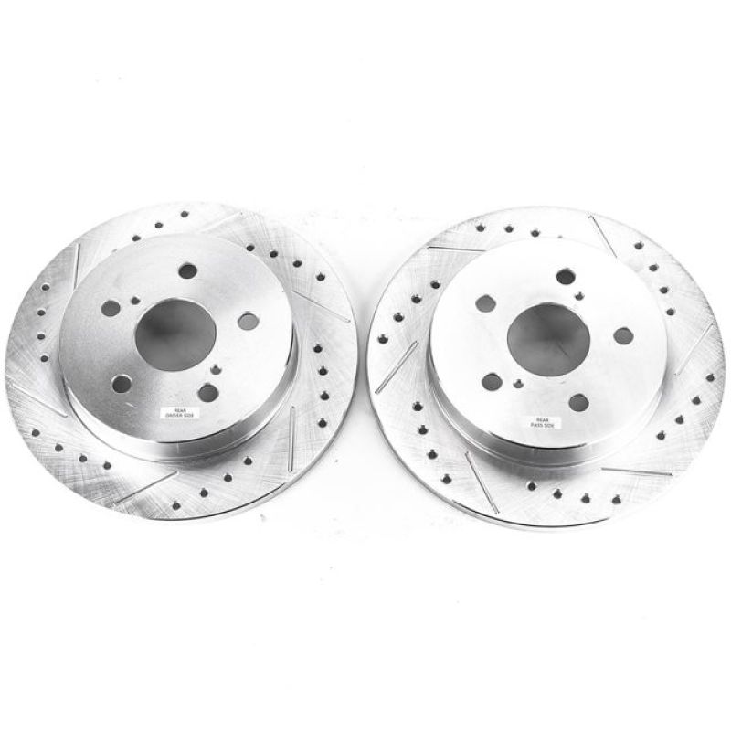 Lexus ES350 Brake Rotors (2) - Rear - PowerStop - Evolution Drilled & Slotted - Silver - 2019