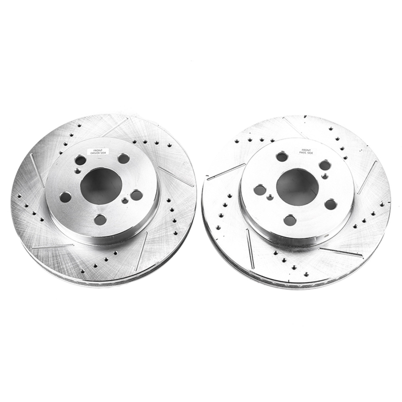 Toyota Prius Brake Rotors (2) - Front - PowerStop - Evolution Drilled & Slotted - Silver Zinc - `16-`19