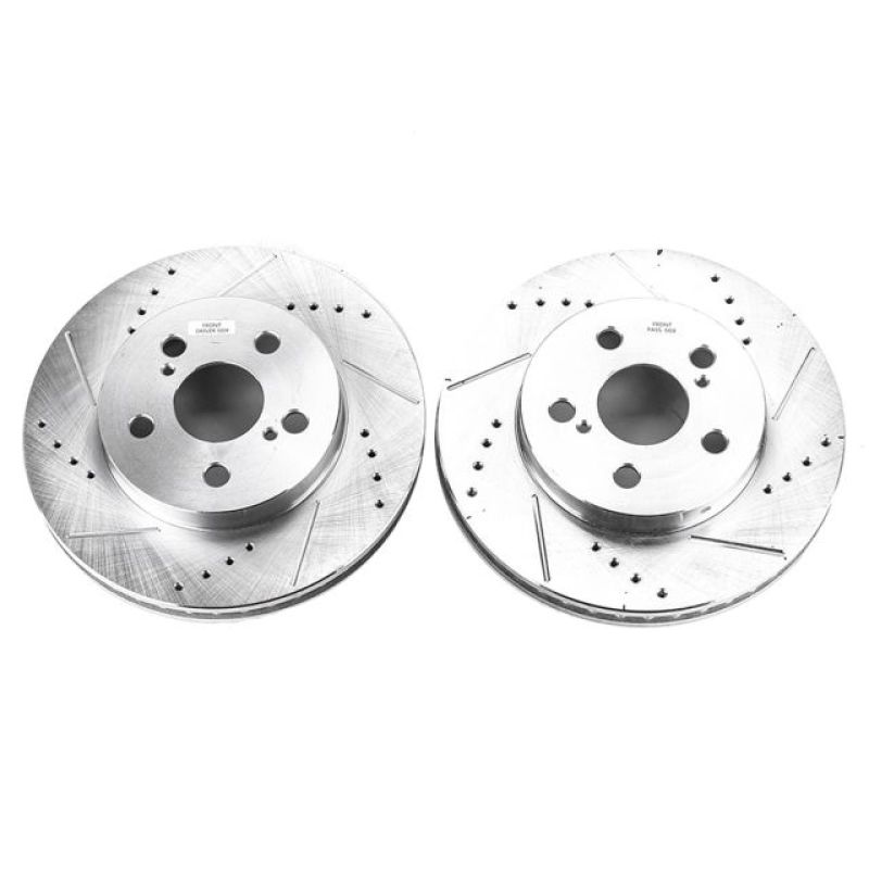 Toyota Prius Brake Rotors (2) - Front - PowerStop - Evolution Drilled & Slotted - Silver Zinc - `16-`19