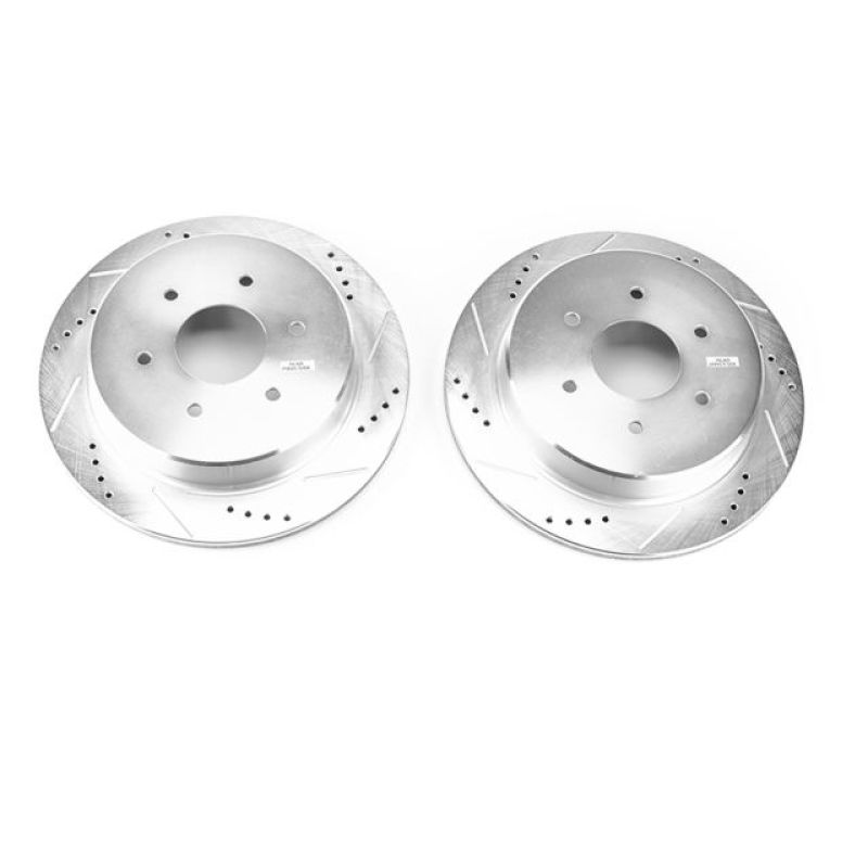Nissan Titan Brake Rotors (2) - Rear - PowerStop - Evolution Drilled & Slotted - Silver - `17-`18