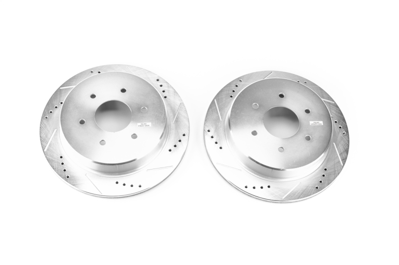 Nissan Titan Brake Rotors (2) - Rear - PowerStop - Evolution Drilled & Slotted - Silver - `17-`18