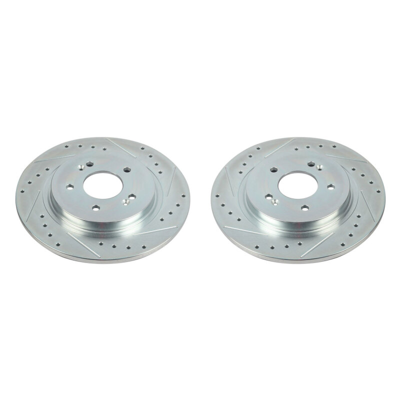Hyundai Santa Fe Brake Rotors (2) - Rear - PowerStop - Evolution Drilled & Slotted - Silver Zinc - `19-`20