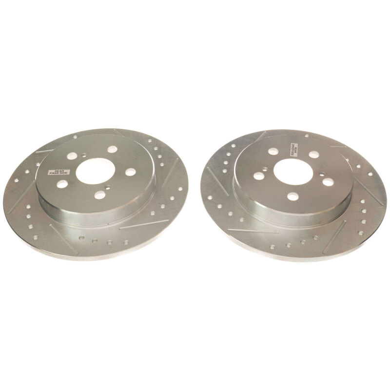 Toyota Corolla Brake Rotors (2) - Rear - PowerStop - Evolution Drilled & Slotted Rotors - Silver - `19-`20