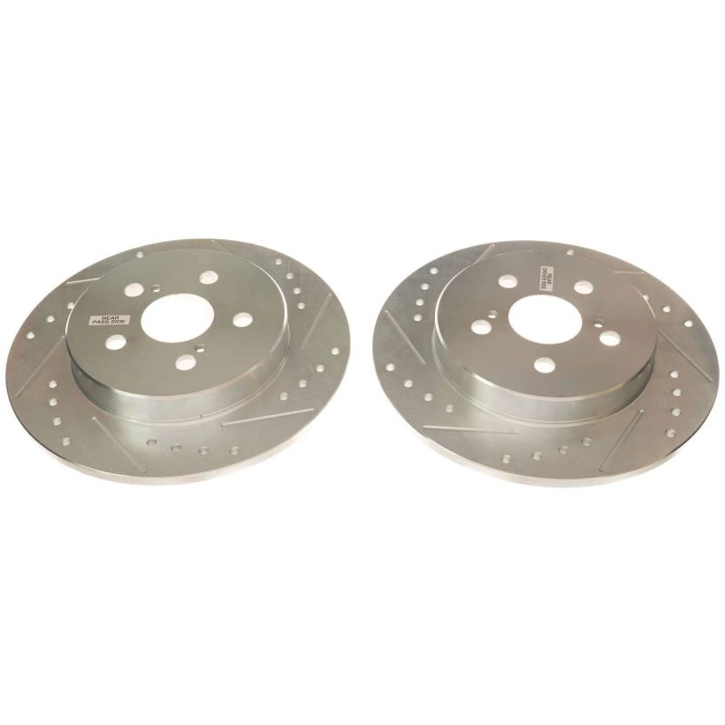 Toyota Corolla Brake Rotors (2) - Rear - PowerStop - Evolution Drilled & Slotted Rotors - Silver - `19-`20
