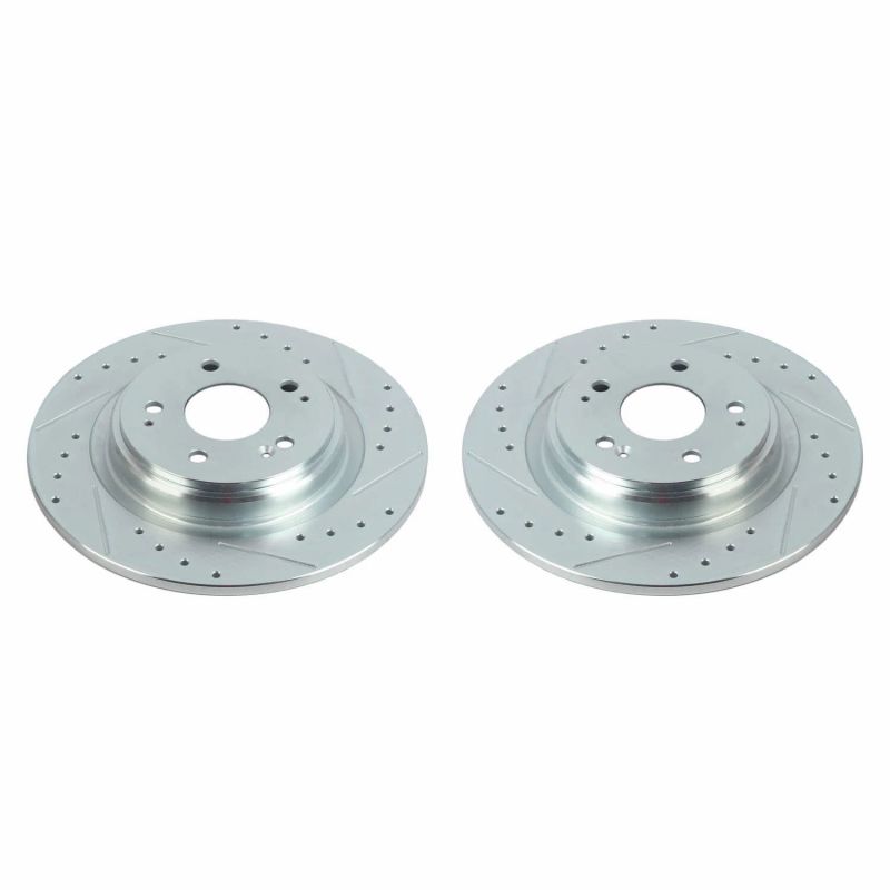 Acura MDX Brake Rotors (2) - Rear - PowerStop - Evolution Drilled & Slotted - Silver - `17-`20