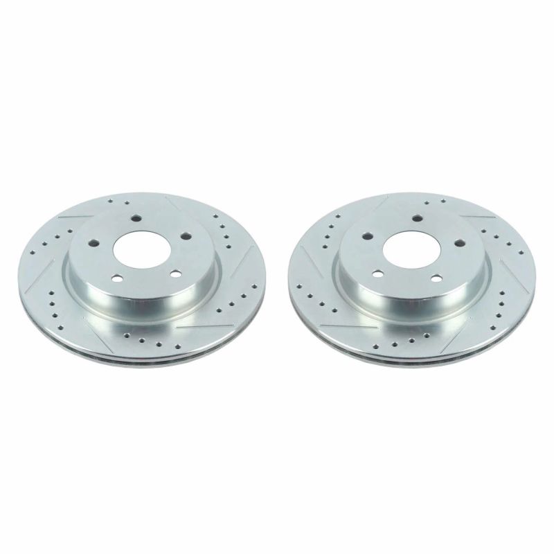Nissan Leaf Brake Rotors (2) - Rear - PowerStop - Evolution Drilled & Slotted - Silver - `18-`19