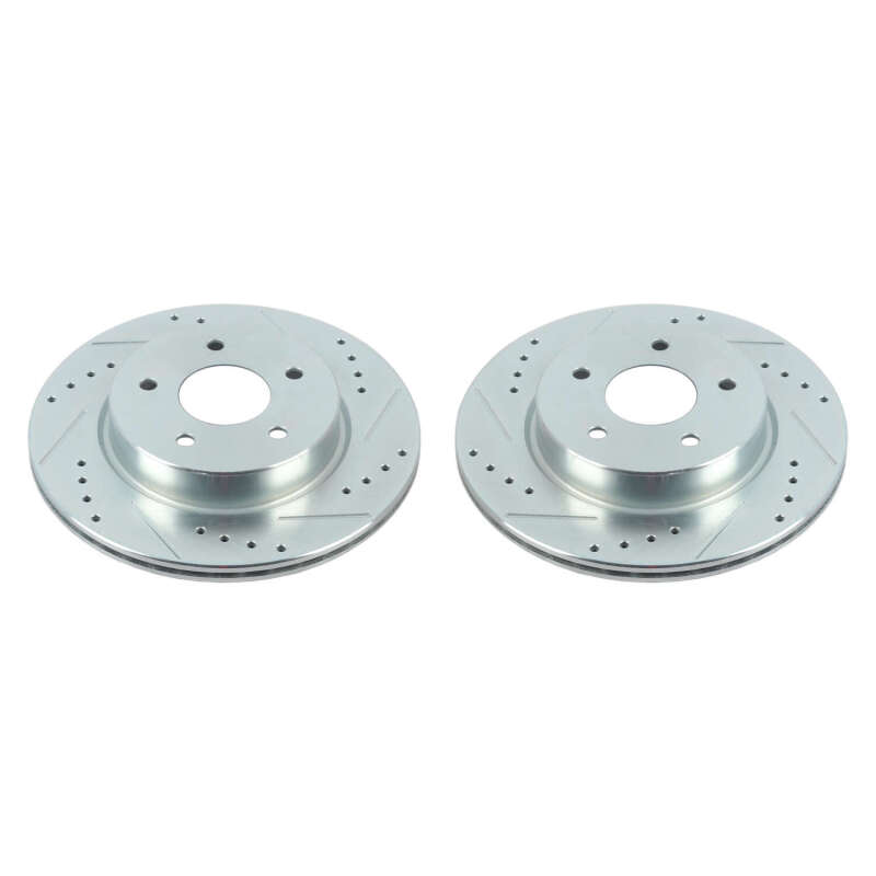 Nissan Leaf Brake Rotors (2) - Rear - PowerStop - Evolution Drilled & Slotted - Silver - `18-`19 Nissan Leaf Brake Rotors (2) - Rear - PowerStop - Evolution Drilled & Slotted - Silver - `18-`19