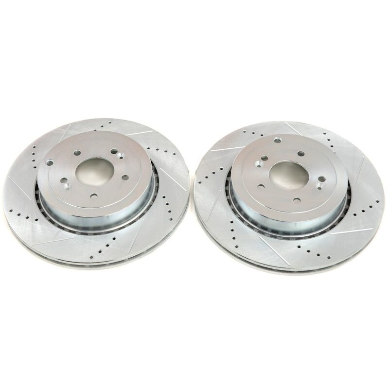 Kia Stinger Brake Rotors (2) - Rear - PowerStop - Evolution Drilled & Slotted - Silver - `18-`20 Kia Stinger Brake Rotors (2) - Rear - PowerStop - Evolution Drilled & Slotted - Silver - `18-`20