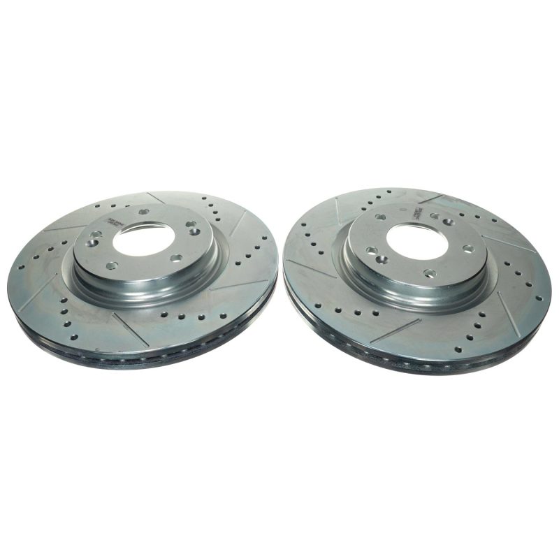 Kia K5 Brake Rotors (2) - Front - PowerStop - Evolution Drilled & Slotted - Silver - `21-`22