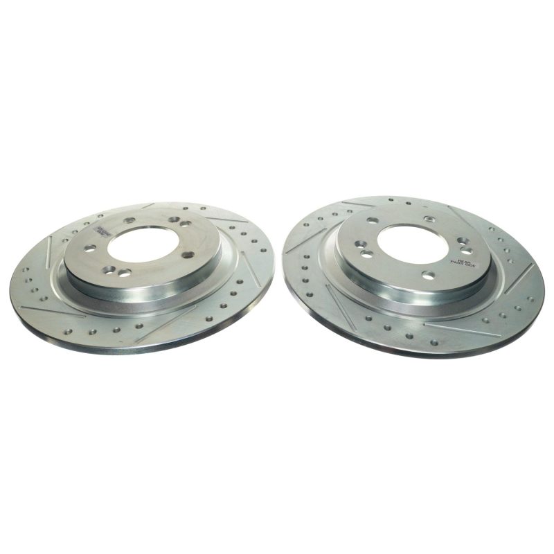 Kia K5 Brake Rotors (2) - Rear - PowerStop - Evolution Drilled & Slotted Zinc Plated Rotors - Silver - `21-`22