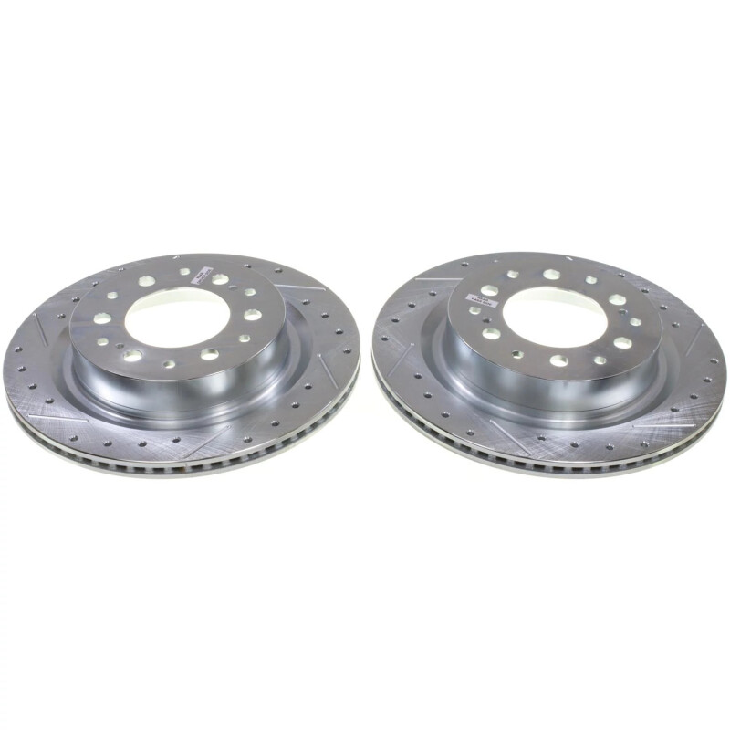 Toyota Sequoia Brake Rotors (2) - Rear - PowerStop - Evolution Drilled & Slotted - Silver Zinc - `23-`24