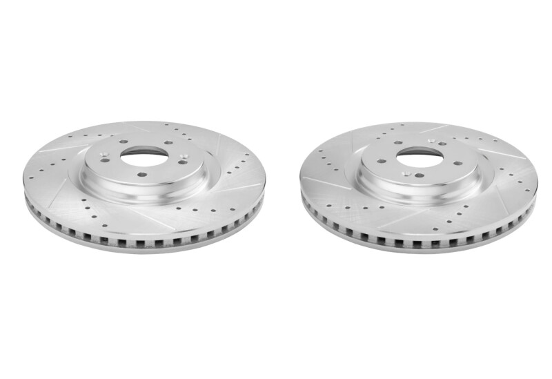 Hyundai Sonata Brake Rotors (2) - Front - PowerStop - Drilled & Slotted, Zinc Plated - Silver - `21-`25