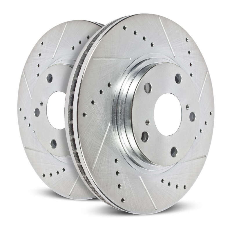 Toyota Tacoma Brake Rotors (2) - Front - PowerStop - Evolution Drilled & Slotted Rotors - Silver - `24-`26