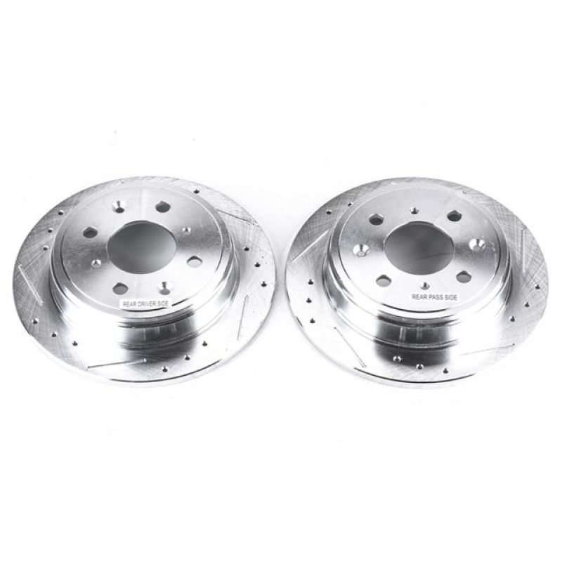 Acura Integra Brake Rotors (2) - Rear - PowerStop - Evolution Drilled & Slotted - Silver - `90-`01