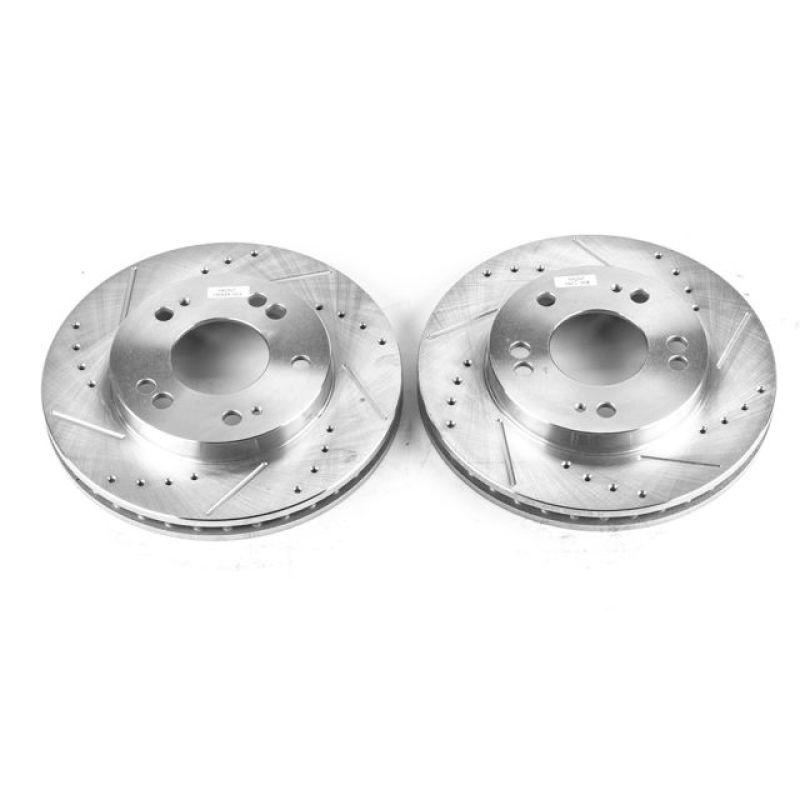 Chrysler Sebring Brake Rotor (2) - Front - PowerStop - Evolution Drilled & Slotted - Silver - `95-`05 Chrysler Sebring Brake Rotor (2) - Front - PowerStop - Evolution Drilled & Slotted - Silver - `95-`05