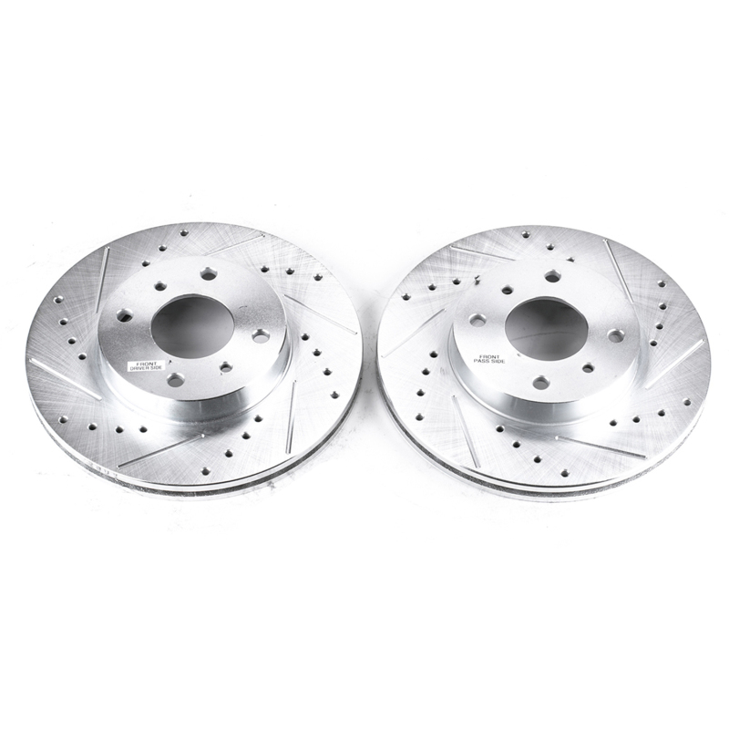 Infiniti G20 Brake Rotors (2) - Front - PowerStop - Evolution Drilled & Slotted - Silver - `99-`02