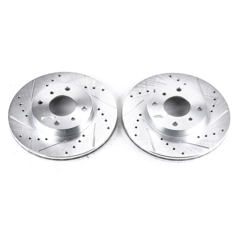 Infiniti G20 Brake Rotors (2) - Front - PowerStop - Evolution Drilled & Slotted - Silver - `99-`02