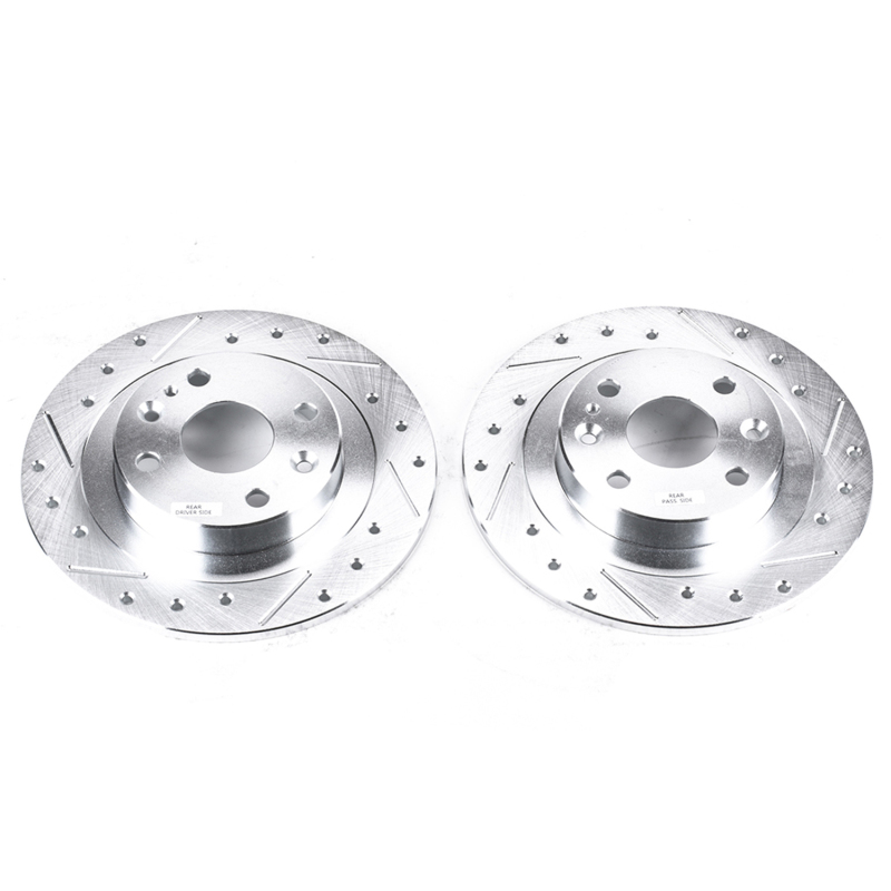 Ford Escort Brake Rotors (2) - Rear - PowerStop - Evolution Drilled & Slotted - Silver - `91-`03