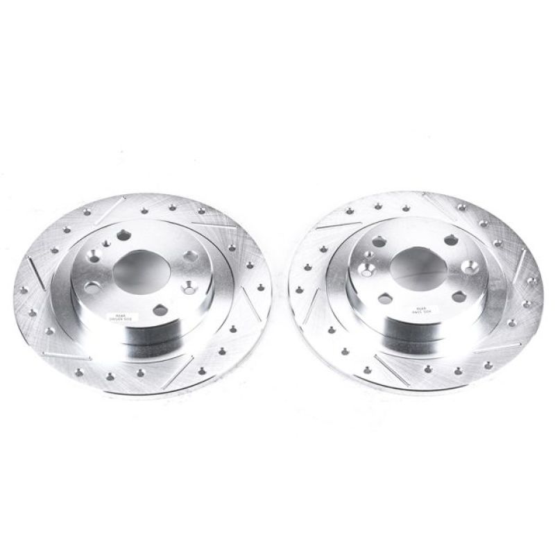 Ford Escort Brake Rotors (2) - Rear - PowerStop - Evolution Drilled & Slotted - Silver - `91-`03