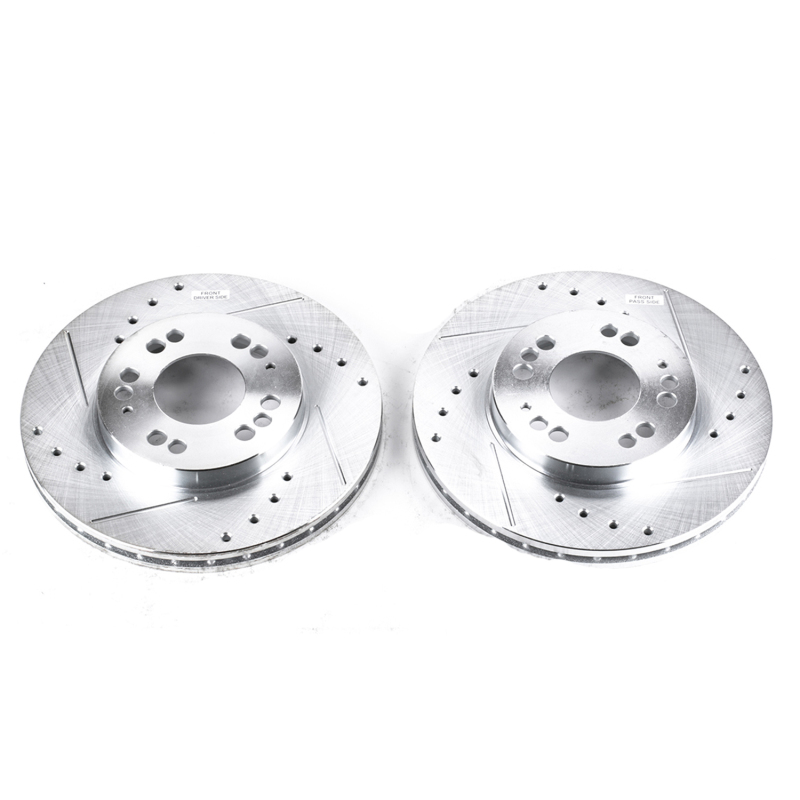 Mitsubishi Diamante Brake Rotor (2) - Front - PowerStop - Evolution Drilled & Slotted Zinc Plated - Silver - `92-`04