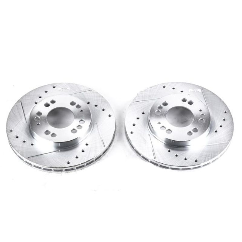 Mitsubishi Galant Brake Rotor (2) - Front - PowerStop - Evolution Drilled & Slotted Zinc Plated - Silver - `99-`00 Mitsubishi Galant Brake Rotor (2) - Front - PowerStop - Evolution Drilled & Slotted Zinc Plated - Silver - `99-`00