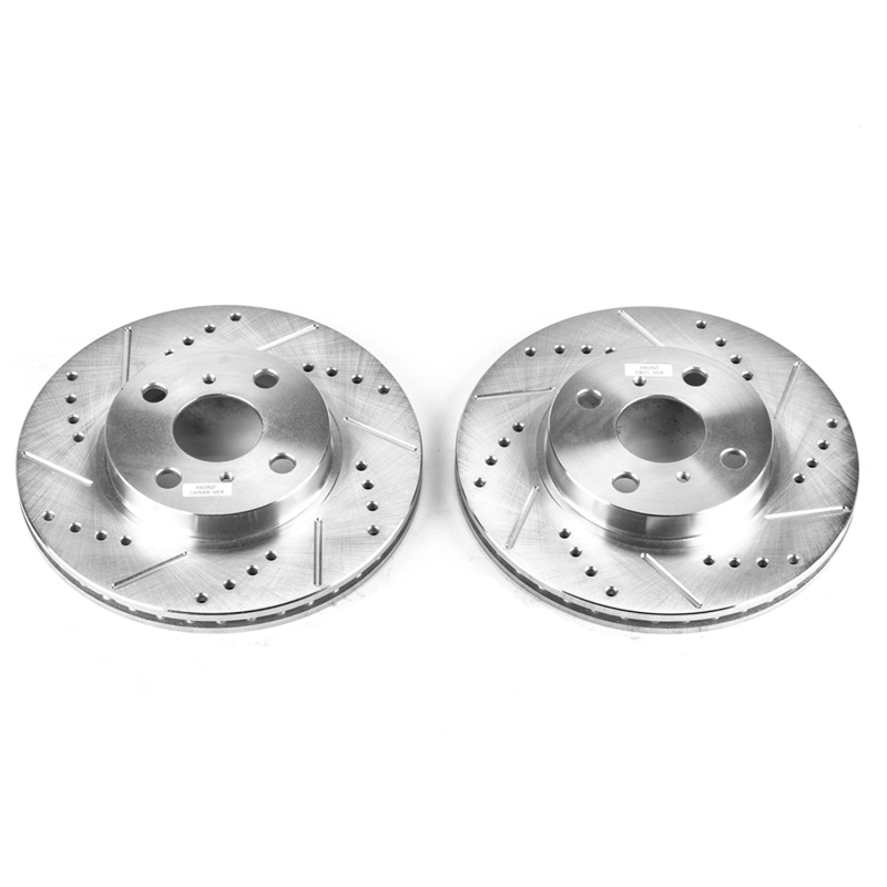 Toyota Echo Brake Rotors (2) - Front - PowerStop - Drilled & Slotted - Silver - `01-`05