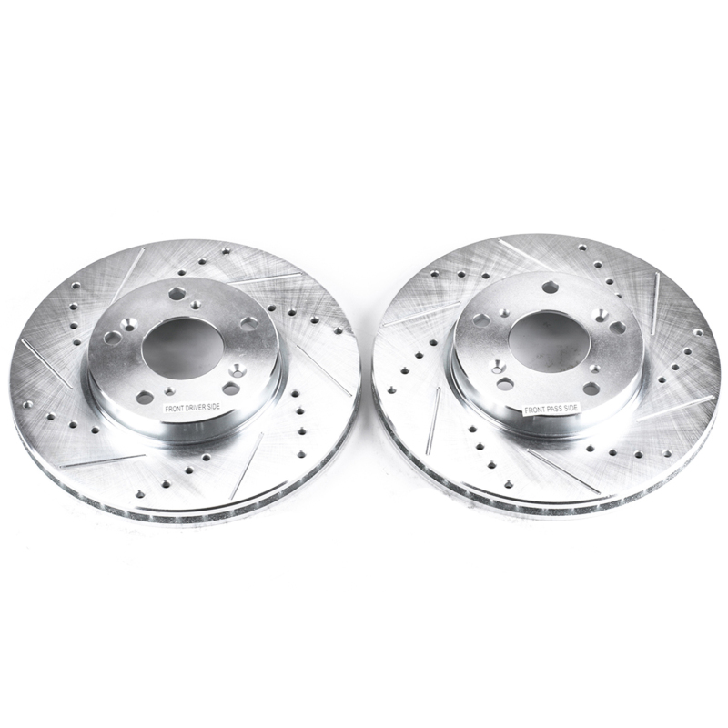 Acura ILX Brake Rotors (2) - Front - PowerStop - Evolution Drilled & Slotted - Silver - `14-`15