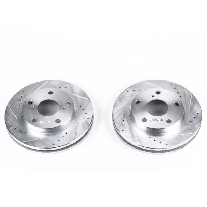 Toyota Camry Brake Rotors (2) - Front - PowerStop - Evolution Drilled & Slotted - Silver - `92-`01