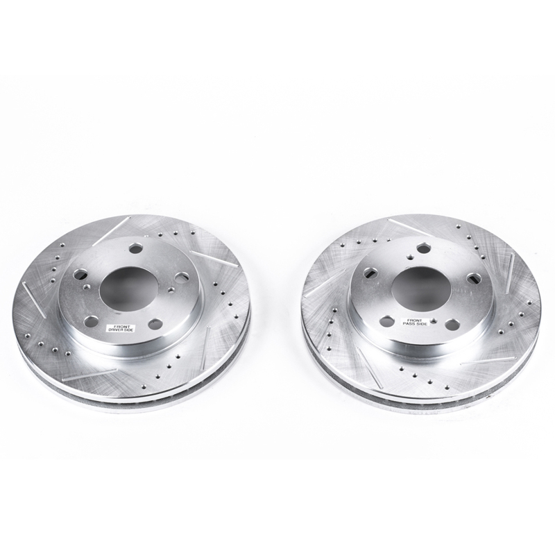 Toyota Camry Brake Rotors (2) - Front - PowerStop - Evolution Drilled & Slotted - Silver - `92-`01