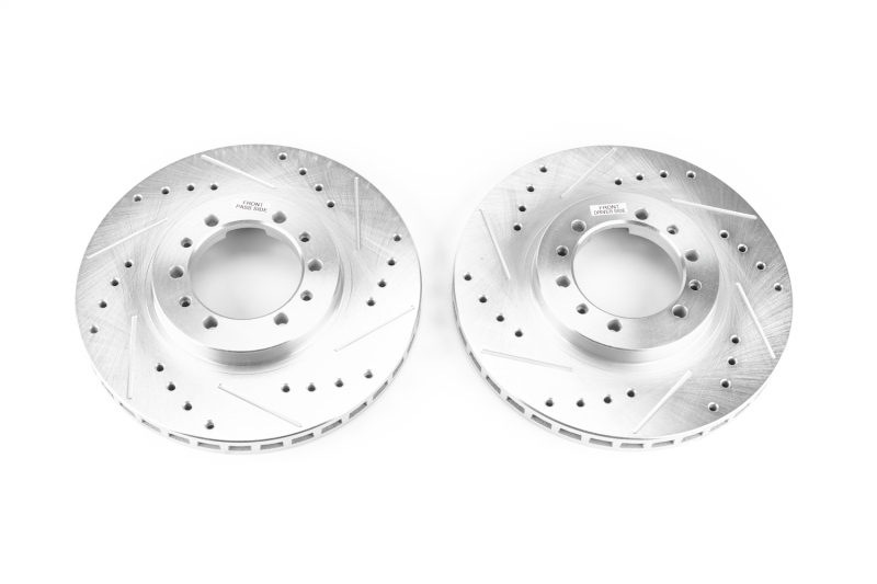 Mitsubishi Montero Brake Rotor (2) - Front - PowerStop - Evolution Drilled & Slotted Zinc Plated - Silver - `97-`04