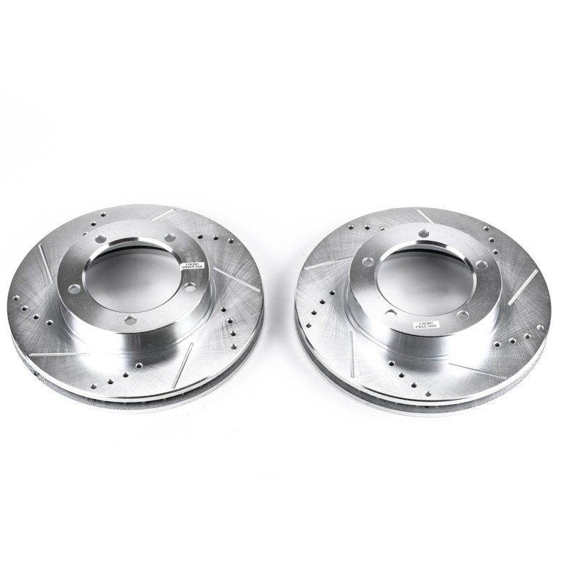 Lexus LX470 Brake Rotors (2) - Front - PowerStop - Evolution Drilled & Slotted - Silver - `98-`07