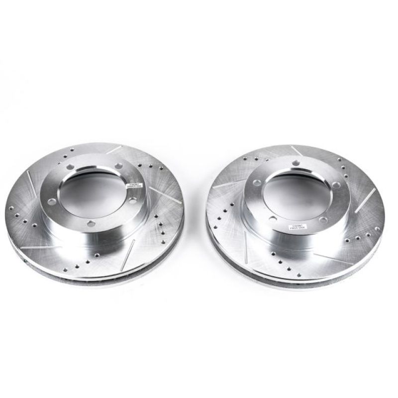 Lexus LX470 Brake Rotors (2) - Front - PowerStop - Evolution Drilled & Slotted - Silver - `98-`07