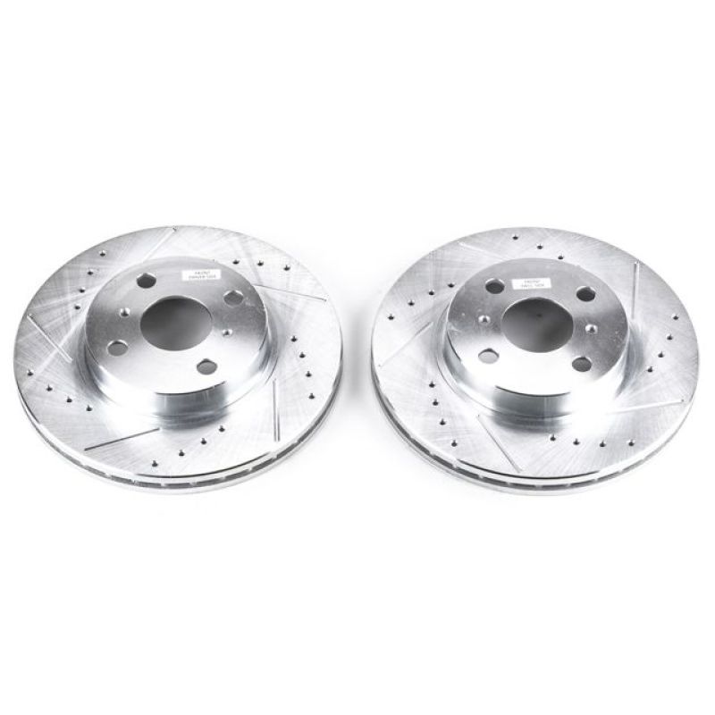 Chevrolet Prizm Brake Rotors (2) - Front - PowerStop - Evolution Drilled & Slotted - Silver - `98-`02