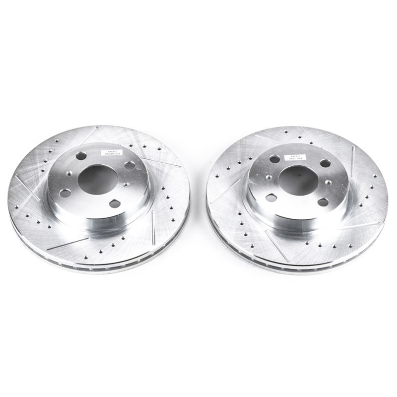 Chevrolet Prizm Brake Rotors (2) - Front - PowerStop - Evolution Drilled & Slotted - Silver - `98-`02