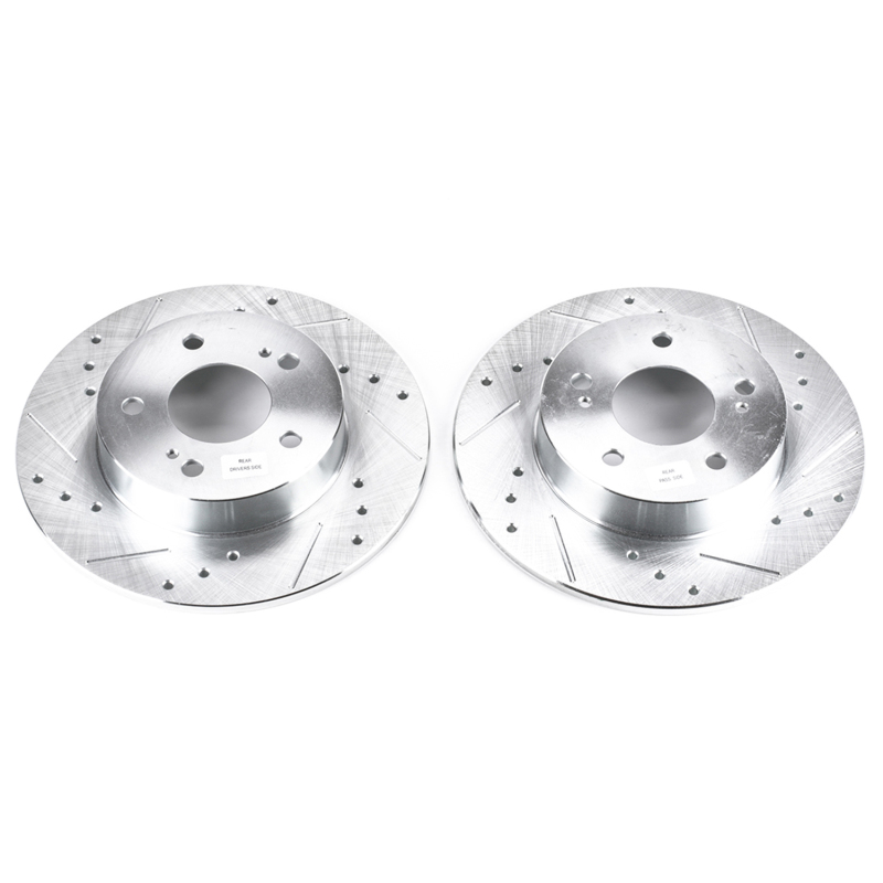 Infiniti I30 Brake Rotors (2) - Rear - PowerStop - Evolution Drilled & Slotted - Silver - `96-`01