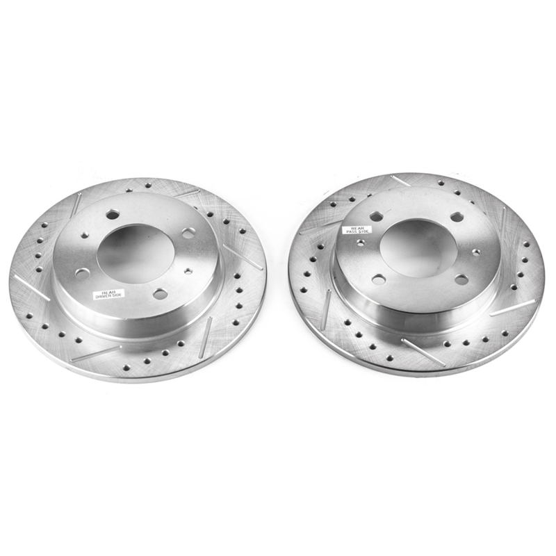 Hyundai Elantra Brake Rotors (2) - Rear - PowerStop - Evolution Drilled & Slotted - Silver - `97-`06