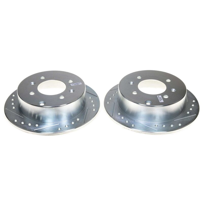 Kia Optima Brake Rotors (2) - Rear - PowerStop - Evolution Drilled & Slotted - Silver - `01-`05 Kia Optima Brake Rotors (2) - Rear - PowerStop - Evolution Drilled & Slotted - Silver - `01-`05