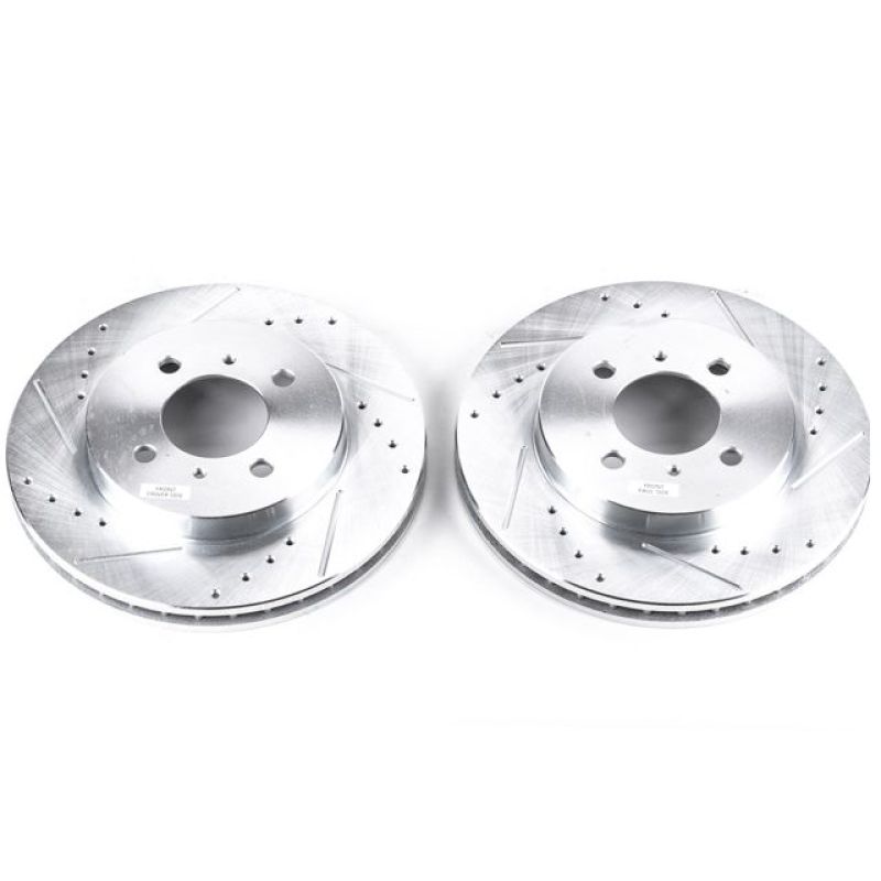 Mitsubishi Mirage Brake Rotor (2) - Front - PowerStop - Evolution Drilled & Slotted - Silver - `98-`02 Mitsubishi Mirage Brake Rotor (2) - Front - PowerStop - Evolution Drilled & Slotted - Silver - `98-`02