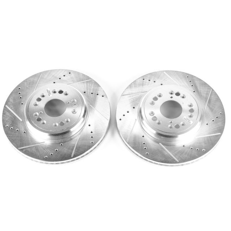 Lexus LS400 Brake Rotors (2) - Front - PowerStop - Evolution Drilled & Slotted - Silver - `95-`00