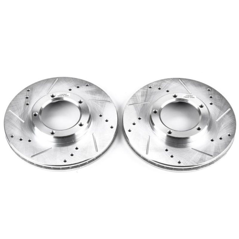 Toyota Tacoma Brake Rotors (2) - Front - PowerStop - Evolution Drilled & Slotted - Silver - `95-`04