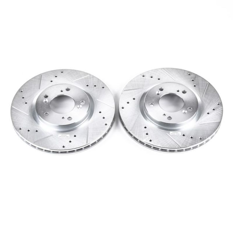 Honda S2000 Brake Rotors (2) - Front - PowerStop - Evolution Drilled & Slotted - Silver - `00-`09